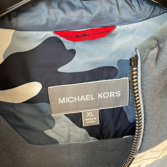 NEW MICHAEL KORS MENS Camo Quilted Nylon Hooded puffer Jacket XL vest blue NWT - Picture 12 of 17